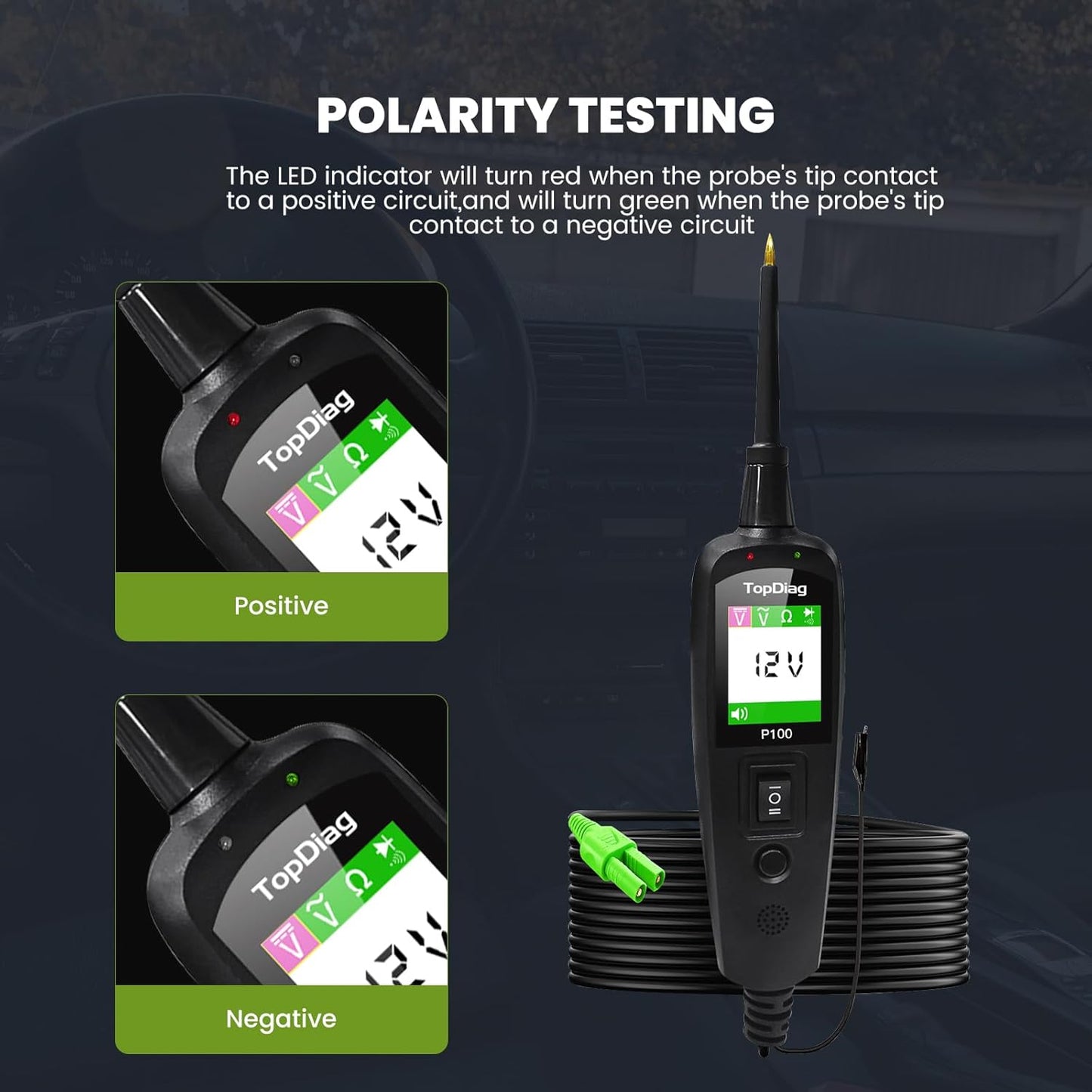 Power Circuit Probe Kit, P100 Car Circuit Tester, 12V 24V Automotive Electrical Tool, 6-30V Vehicle Short Circuit Finder with 40ft Cable, Trailer Truck Voltage Current Detector