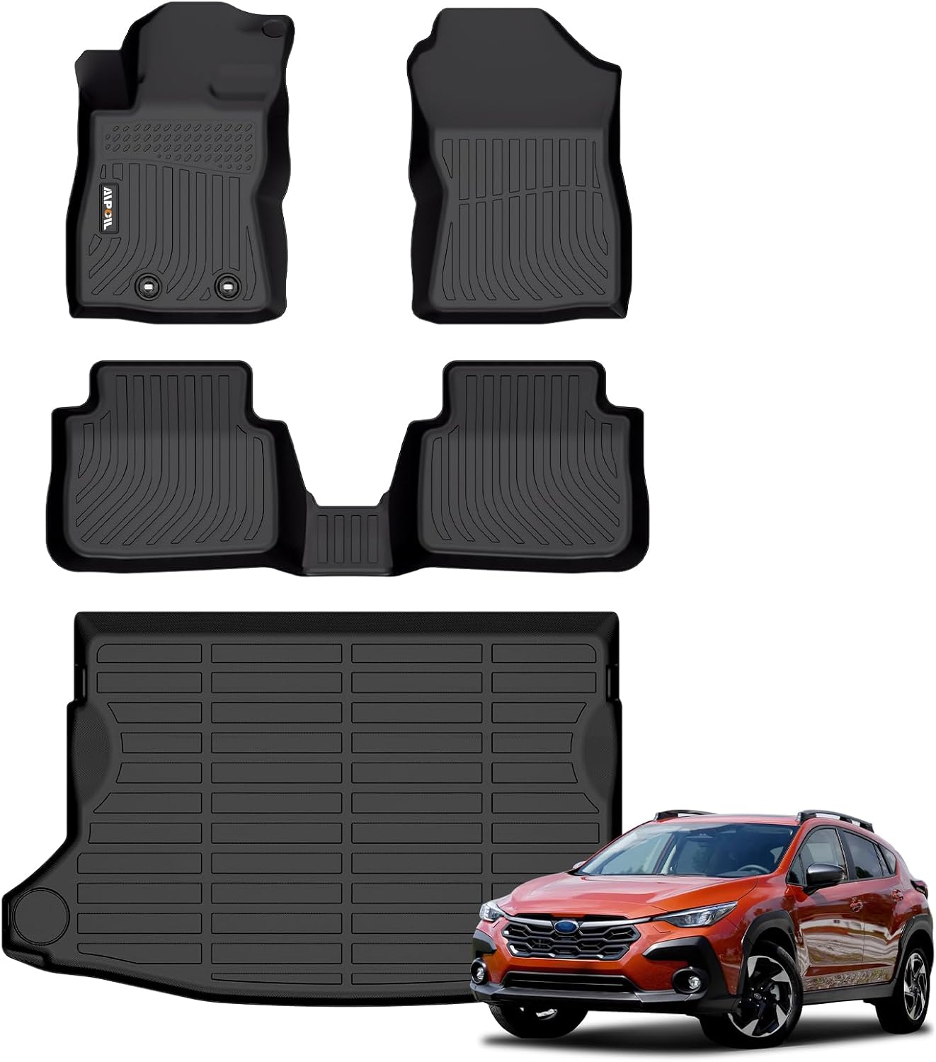 AIPOIL® Floor Mats & Cargo Liner Set for 2024-2025 Subaru Crosstrek/Impreza All Weather Protection TPE Anti-Slip Automotive Full Set Custom Car Mats Accessories - Black