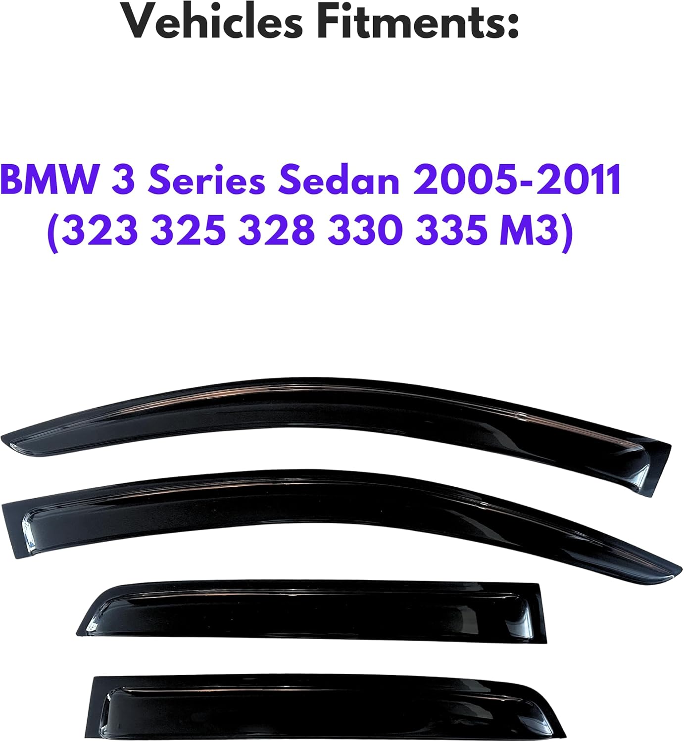 KPY Window Visor Compatible with BMW 3 Series Sedan 2005-2011, 4PC Rain Guard Side Window Vent Deflectors Tape-On Style, 2005 2006 2007 2008 2009 2010 2011 (323 325 328 330 335 M3)