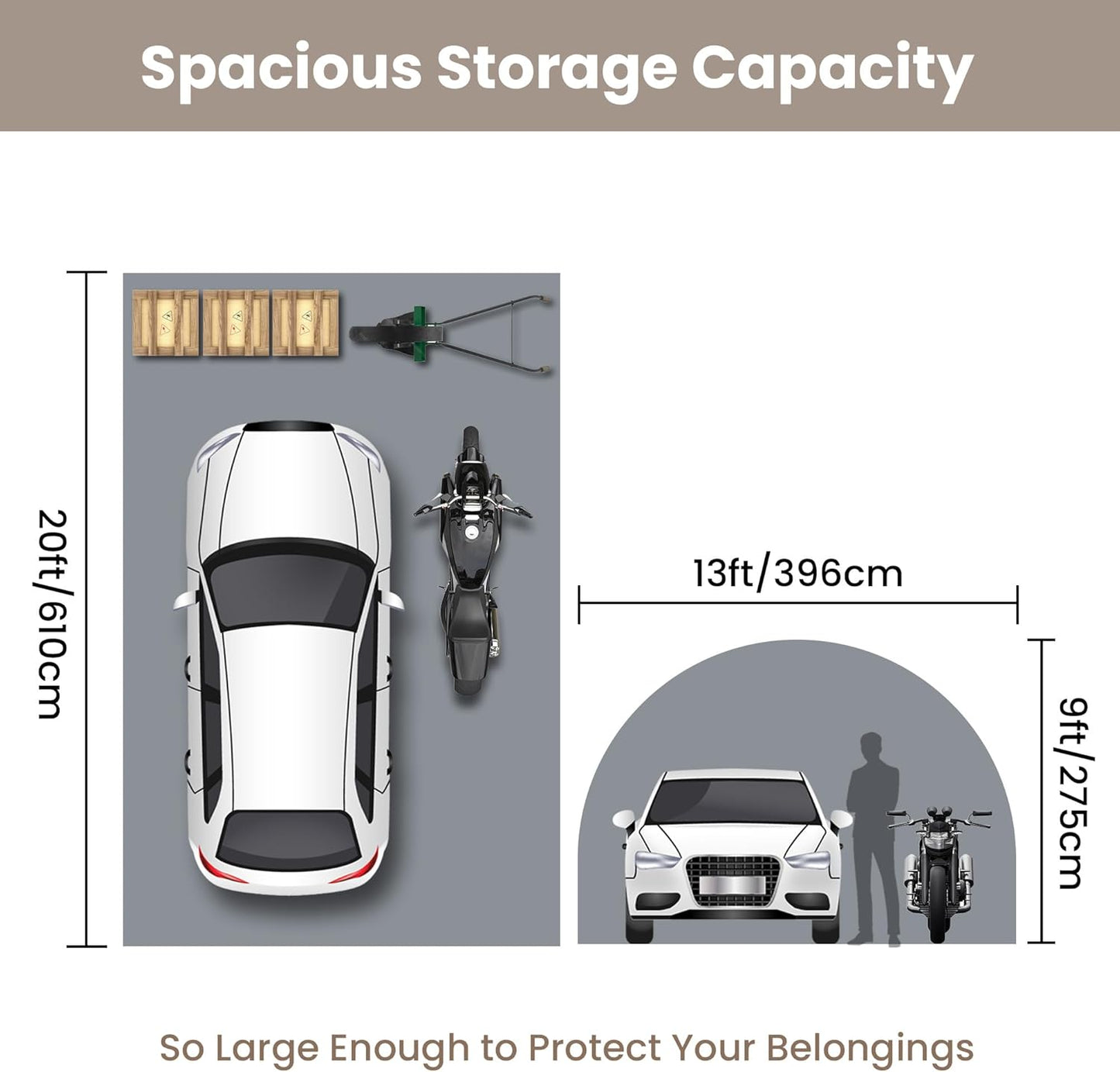 SUNBURY Carport, Round Portable Garage, Outdoor 13x20 ft Heavy Duty Carport, Tensioner and 2 Roll Up Doors Waterproof PE Fabric Car Port, Garage, Storage Shed, Tent for Storage, SUV, Grey