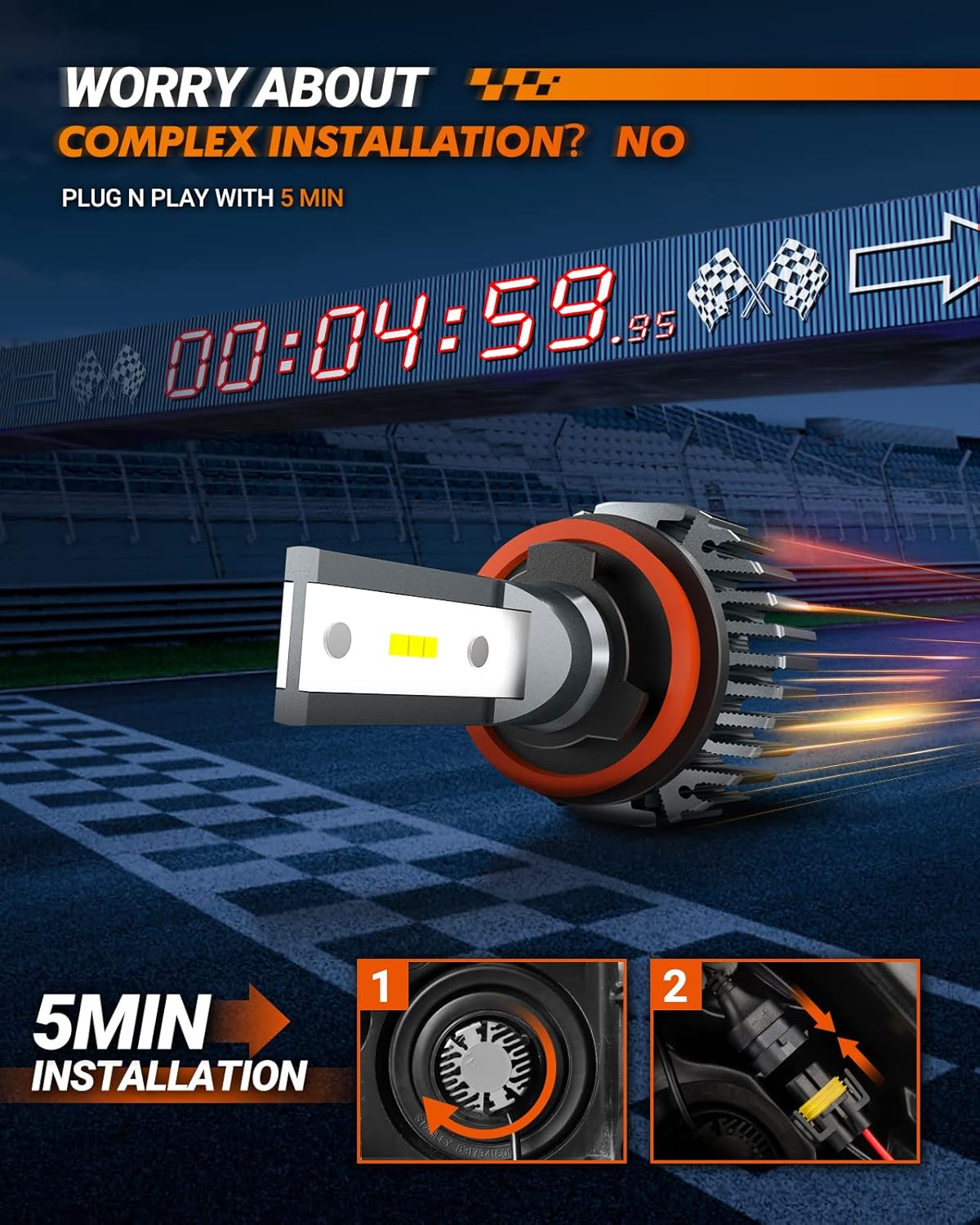 SEALIGHT 9005 H11/H8/H9 Fog Lamps 60000LM for ATVs & Powersports, 8×Brighteness S1 Series, 1:1 Real Size 10 Years Lifespan, Pack of 4