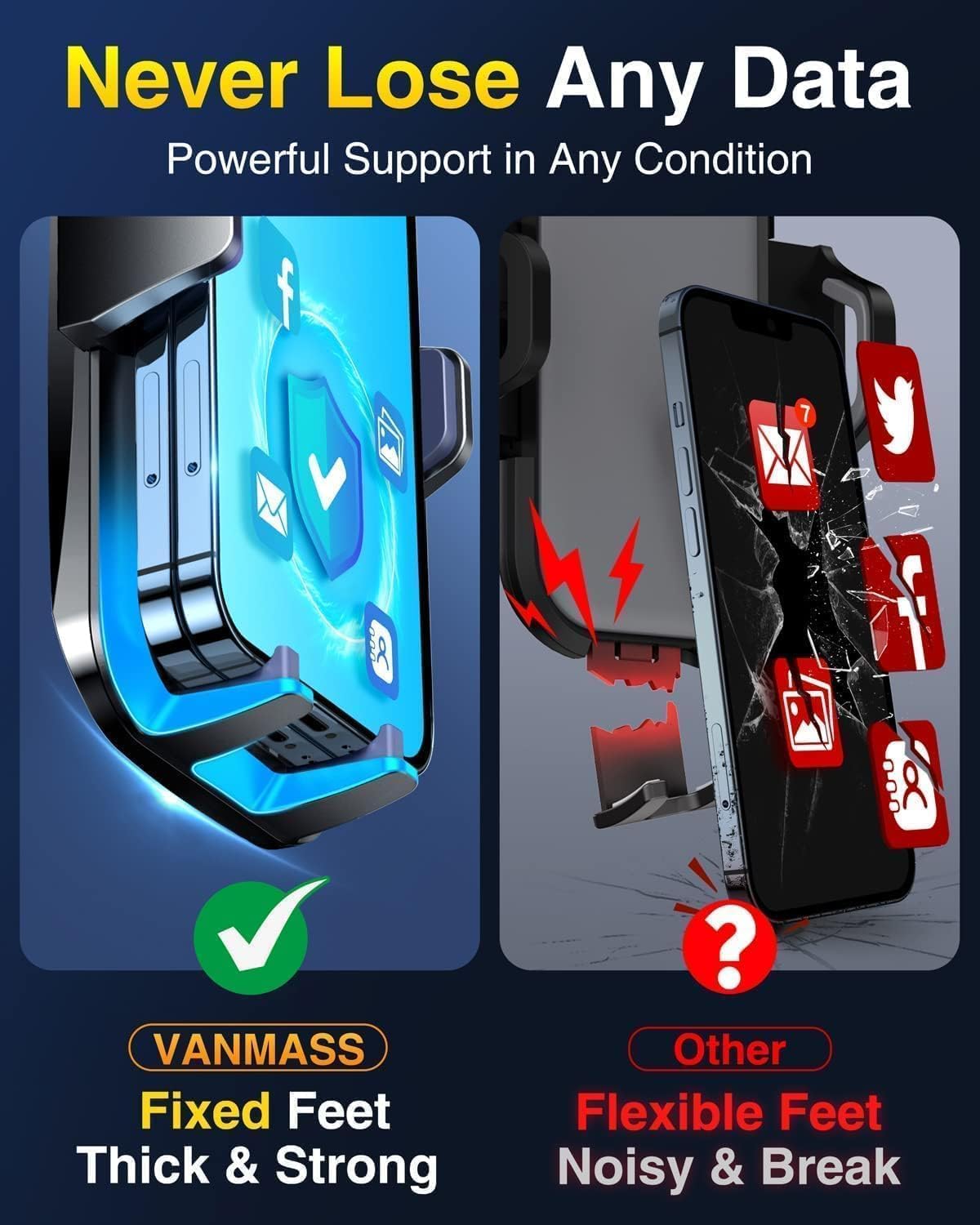 [True Anti-Vibration] Car Phone Holder VANMASS【2025 Ultimate Military-Grade Upgraded】Suction Cell Mount Truck Stand Cradle for Dashboard Windshield Vent for iPhone 16 Pro Max 15 14 13 Samsung Android