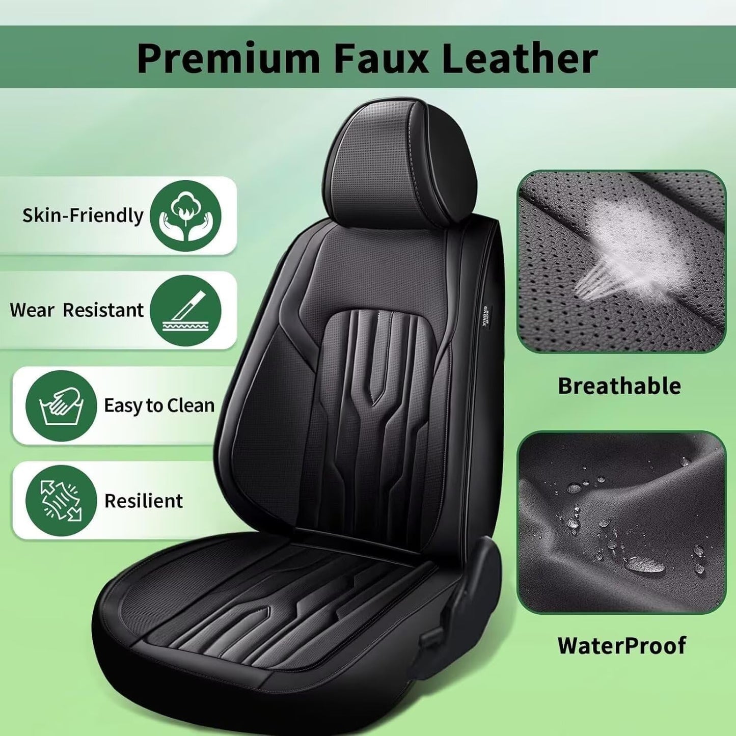 YORKNEIC Fit for Hyundai Kona Seat Covers 2018-2025: Leather Waterproof Car Seat Covers Anti-Slip Protector Full Set (2 Row 5 Seats, Black)
