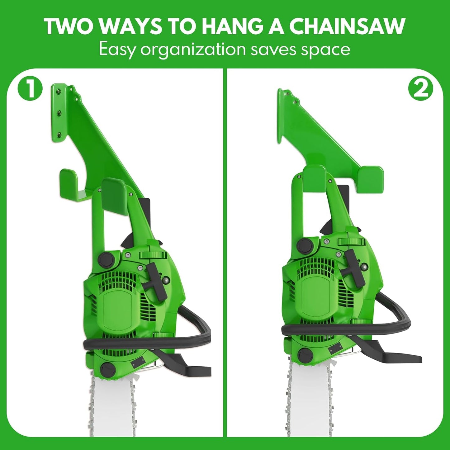 Chainsaw Hanger,2pcs Ideal for Adult Garage Tool Organizer. This Chainsaw Accessory Rust Proof Alloy Steel Construction with Powder Coating, Perfect Wall Mount Solution for Your Chainsaw.(green)