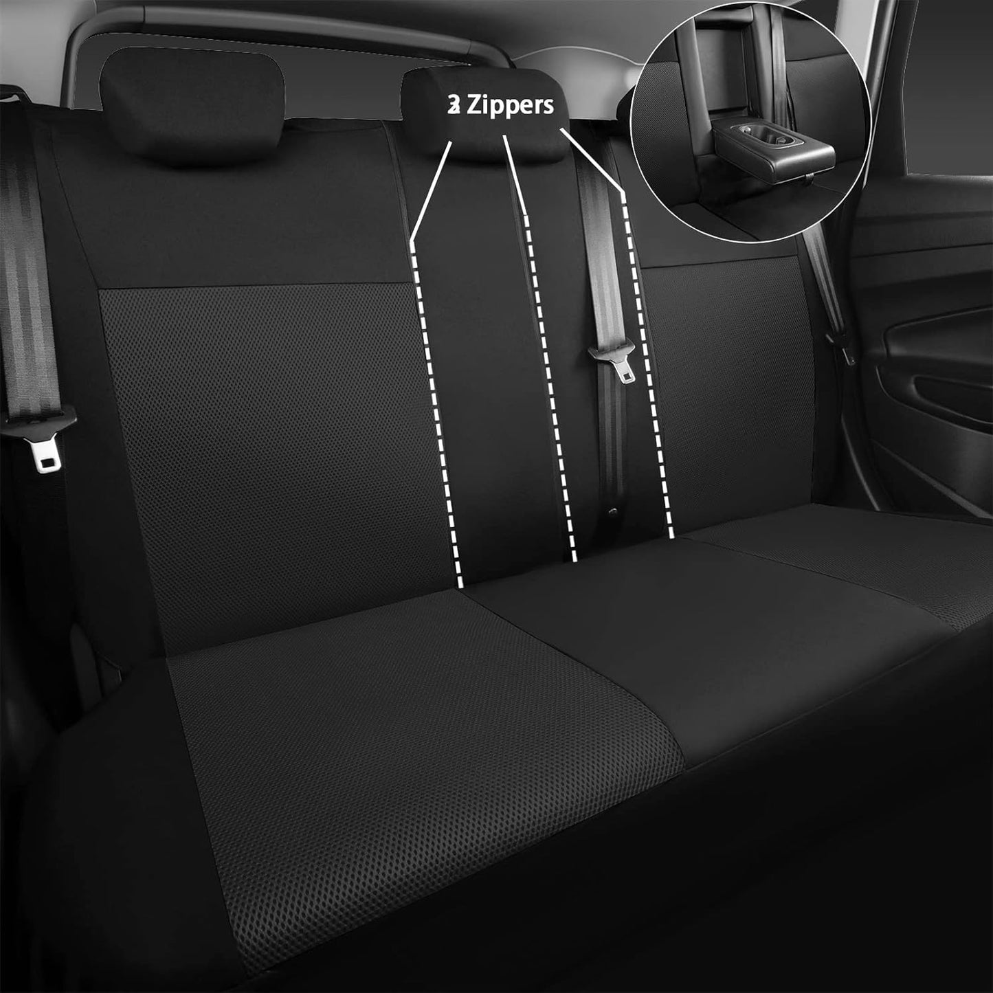 CAR PASS 3D Air Mesh Car Seat Covers Full Sets w/5mm Sponge, 4Pcs Waterproof Car Floor Mats, Steering Wheel Cover Universal Fit for SUV Sedan Truck, Airbag Compatible Automotive Interior(Black Gray)