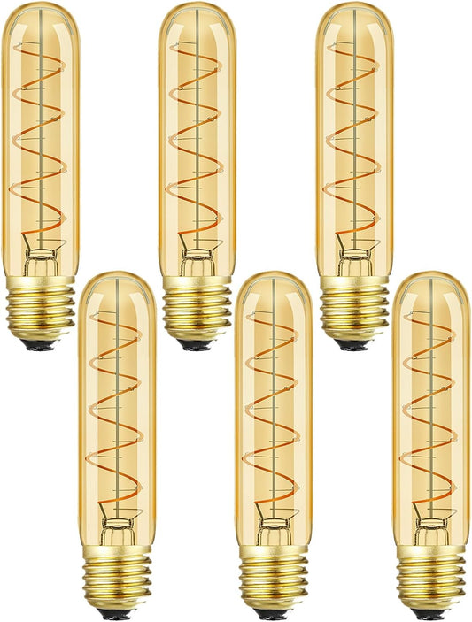 Leools Vintage T10 LED Edison Light Bulb Super Thin Filament, 40 Watt Warm Light Vanity Night Amber Bulbs, Dimmable Tubular Incandescent E26 LED Edison Bulb 40W Warm Warm 2200K, 6 Pack