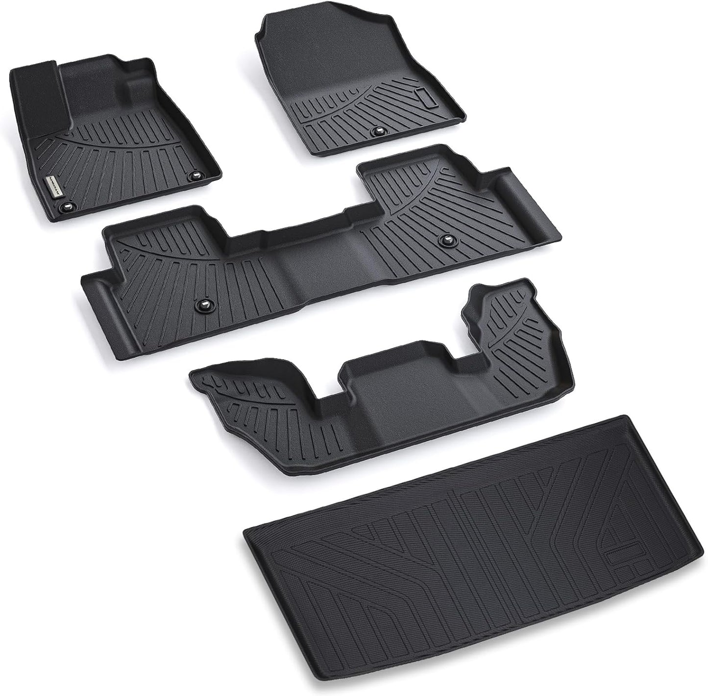 Floor Mats & Trunk Mat for 2023 2024 2025 Honda Pilot Sport/Touring/Elite/TrailSport/EX-L，TPE All Weather Protection Car Floor Liners with Cargo Liners- Black