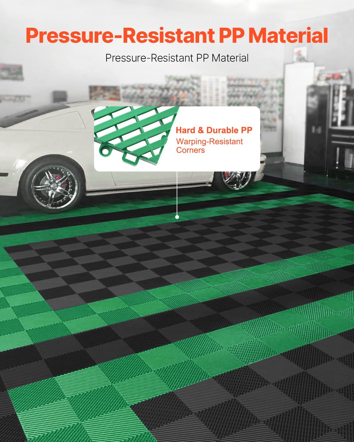 VEVOR Interlocking Drainage Mat, 50 Pcs Modular Interlocking Cushion, 12” x 12” Splicing Drainage Mats, Non-Slip Green PP Drainage Floor Tile and Shower Mat, for Garage, Garden, Kitchen & Outdoor