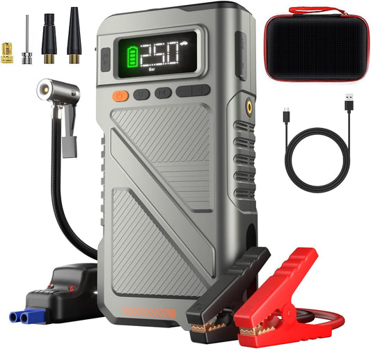2025 Car Jump Starter with Air Compressor, Portable 6000A 150PSI Car Battery Jump Pack with Digital Tire Inflator for 10L Gas/9L Diesel,12V Power Jump Box