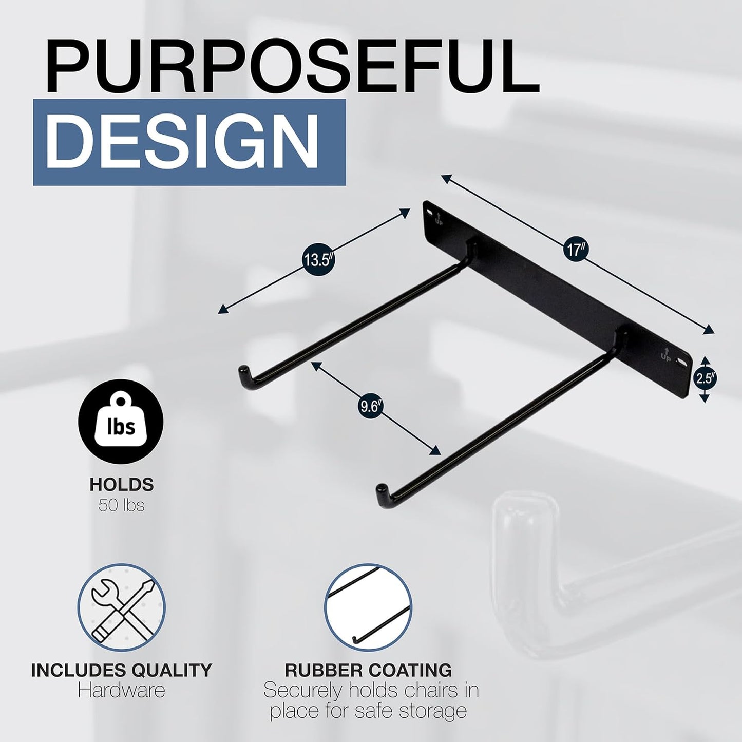 StoreYourBoard Chair Storage Rack Single – Heavy Duty Folding Chair Rack for Garage Organization, Holds 50 lbs, Chair Hangers for Folding, Patio, Beach & Camping Chairs