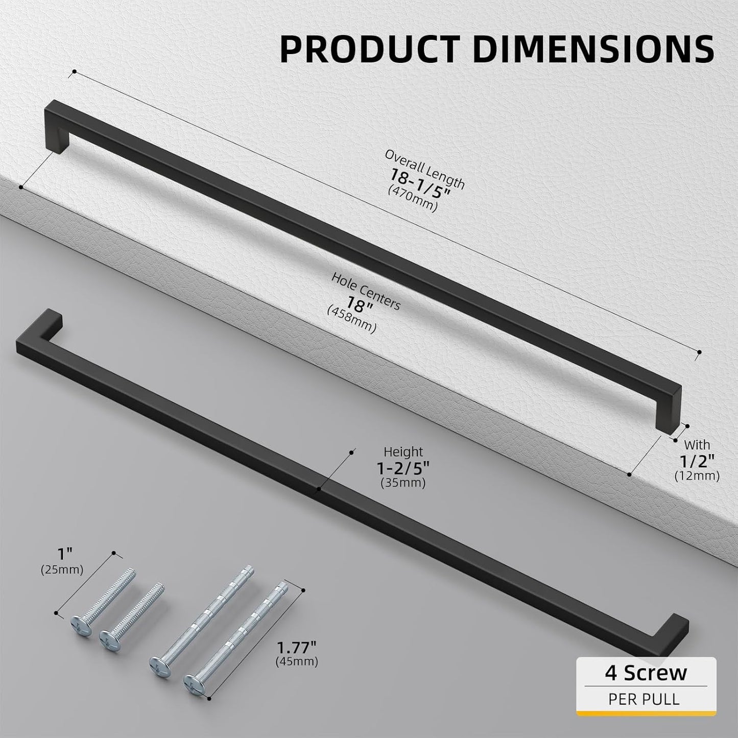 goldenwarm 1 Pack 18INCH Black Cabinet Pulls Kitchen Cabinet Handles-LSJ12BK458 Square Drawer Handle Metal Bathroom Cabinets Hardware 458mm Hole Center