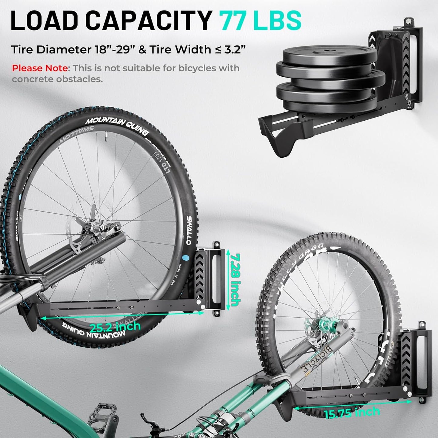 Swivel Bike Rack Wall Mount, Bike Hangers for Garage, Space-Saving Vertical Bike Holder, Holds up to 77 lbs, Bicycle Wall Hanger Storage, No Heavy Lifting Required Indoor Hanging Bike Rack-Black