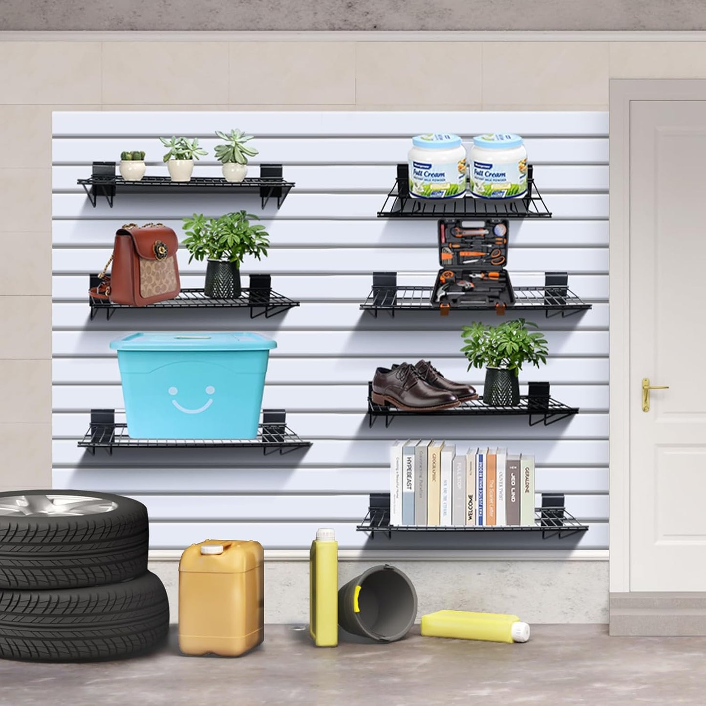 Slatwall Shelves, Slat Wall Accessories, Slat Wall Wire Shelf, Heavy Duty Garage Storage Slatwall Shelf(24-Inch Width,6 Pack)