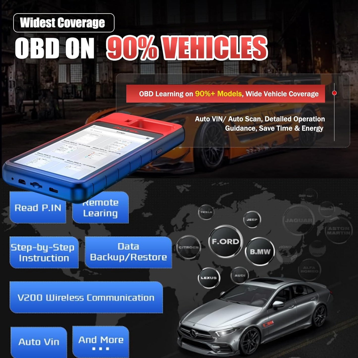 Autel KM100 Scanner Same as KM100X/E, Lite of IM508S Pro IM608 PRO 2 Programming Tool Free Update OBD Learning On 99% Car, Scan VIN/License Built-in APB112