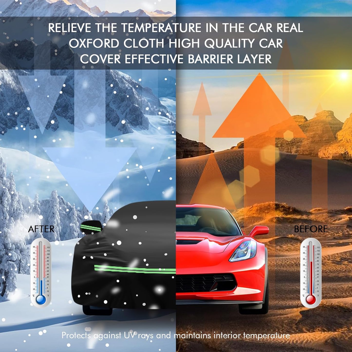 for Corvette 2014-2019 C7 Car Cover 210D Outdoor Waterproof UV Protection, with Cotton Layer, Zipper Door, Reflective Strip, Storage Bag, for Chevy C7