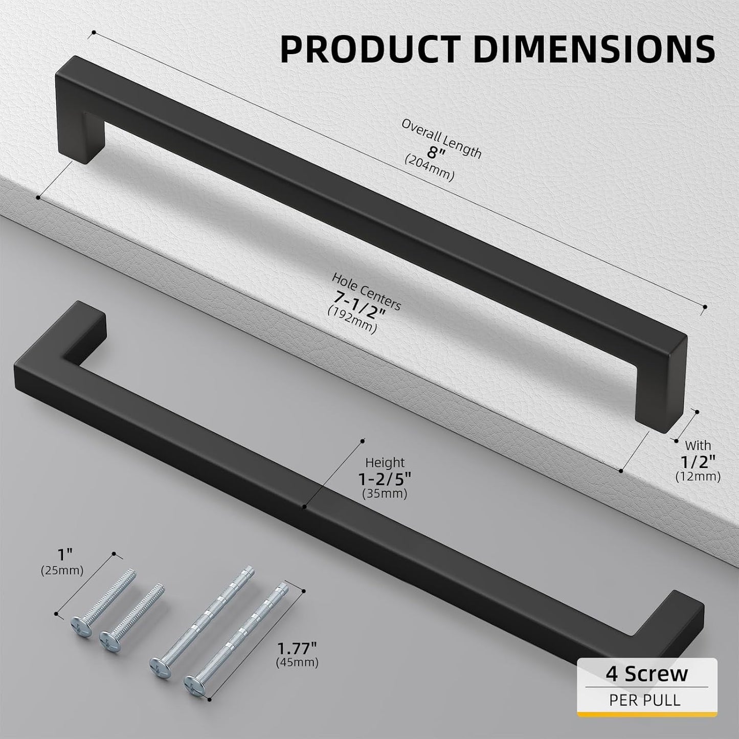 Goldenwarm 2 Pack Black Square Bar Cabinet Pull Drawer Handle Stainless Steel Modern Hardware for Kitchen and Bathroom Cabinets Cupboard,Center to Center 7-1/2in(192mm) Black Kitchen Drawer Pulls