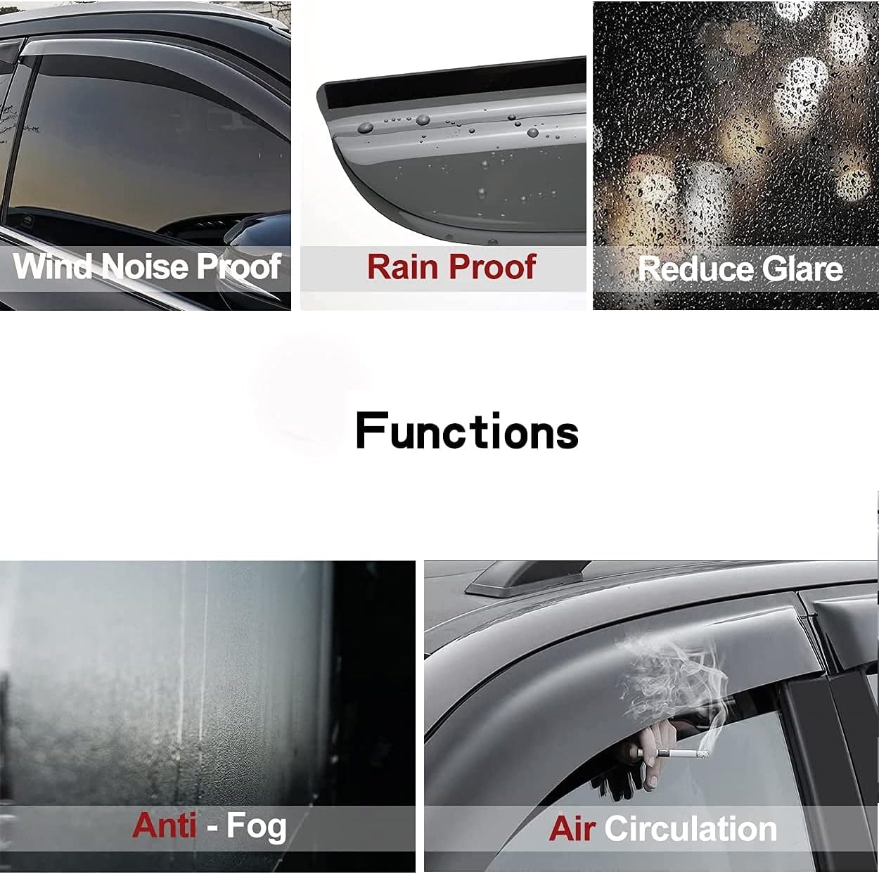 Side Wind Deflector Window Visors fit for 2011-2015 Chevrolet Cruze & 2016 Cruze Limited, 4pcs Out-Channel Tape-On Dark Smoke Nice Sun Rain Guards Set 94611