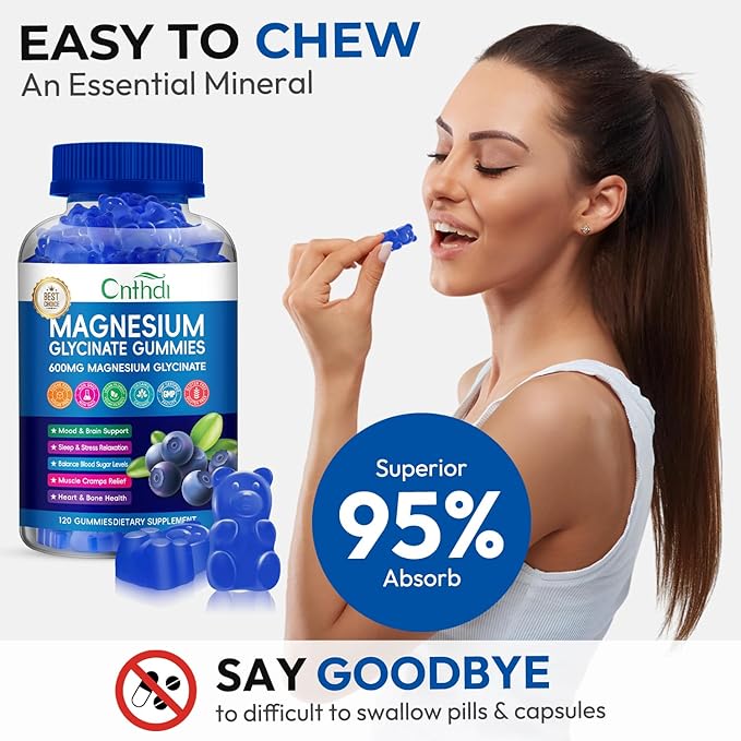 Magnesium Glycinate Gummies 600mg, Sugar Free Chewable Magnesium Gummies for Adults & Kids Relaxation, Bone Health, Stress Relief, Night Rest, No Melatonin, Gluten Free, Non GMO, Pectin, 240 Count