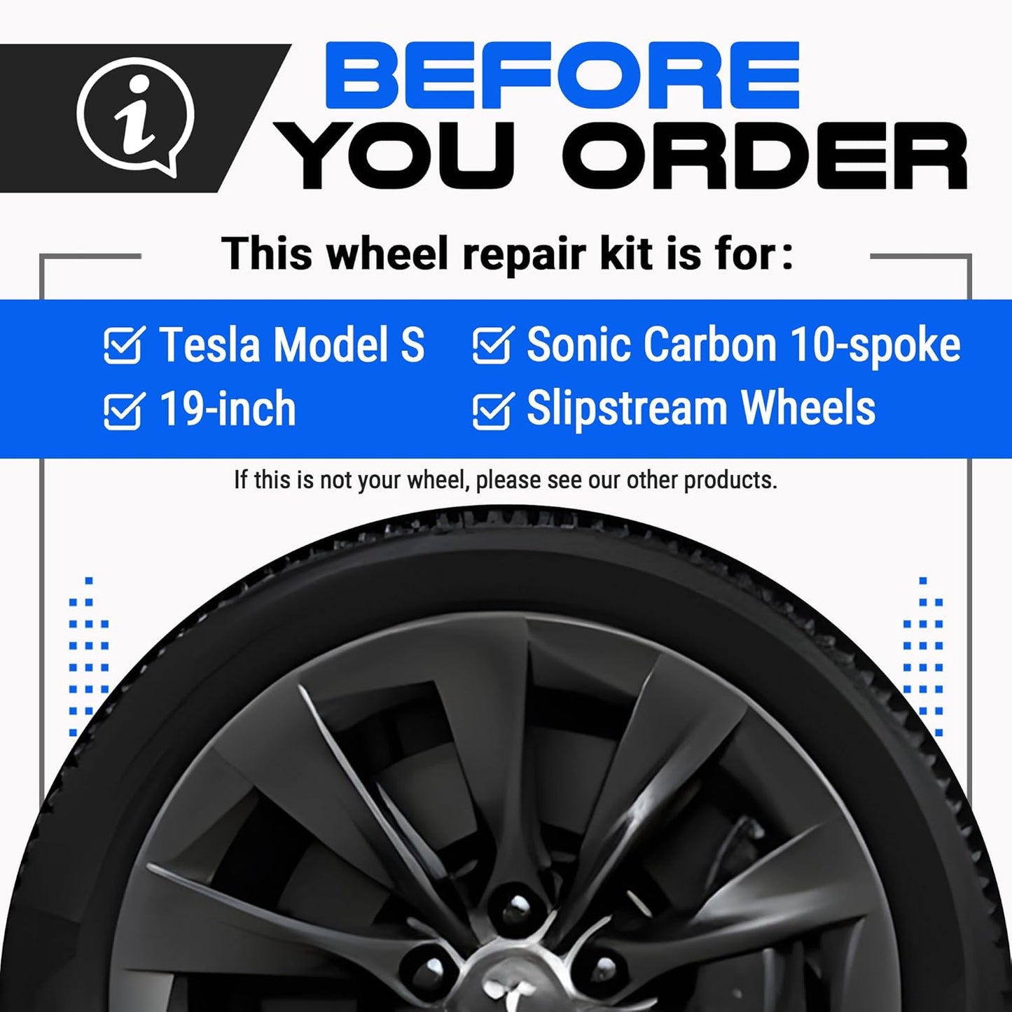 Premium Tesla Wheel Curb Rash Repair Kit for Model S 19-inch Sonic Carbon Slipstream Rims - DIY Kit with Color-matched Touch Up Paint - Made in USA