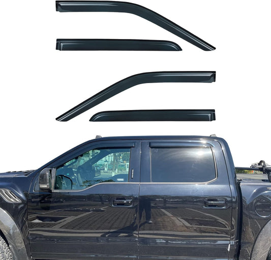 Smoke Side Wind Deflector Rain Guards Compatible with Ford F150/F Super Duty Crew Cab 2015-2025 Window Visor 4pcs 94975