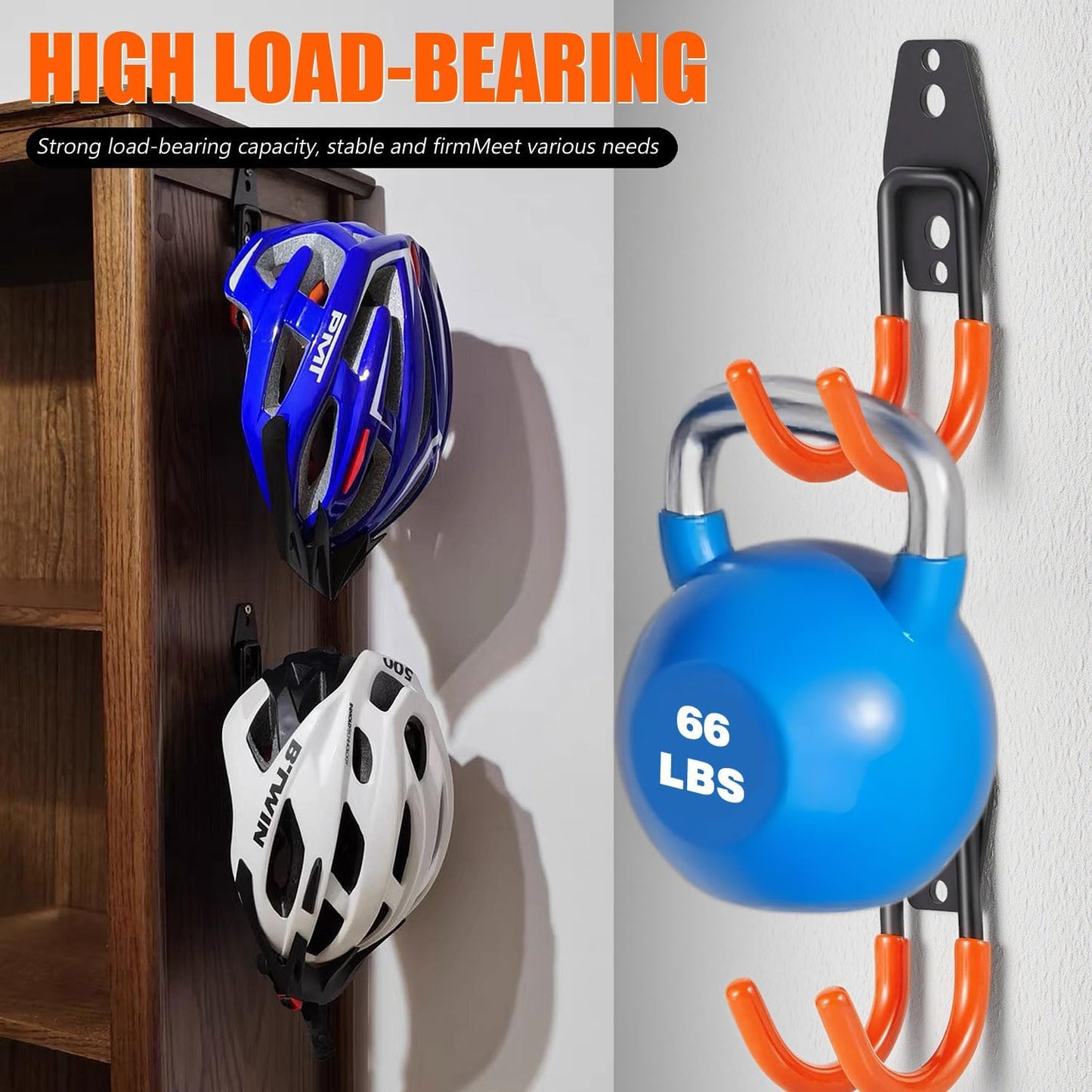 Heavy-Duty Garage Hooks -2 Pack Type U- Anti-Slip Coated Wall-Mounted Hooks Wall Mount Storage Organizer for Hanging Power and Garden Tools, Ladders, Hose, Bikes, Ropes, Bulk Items, and More ﻿