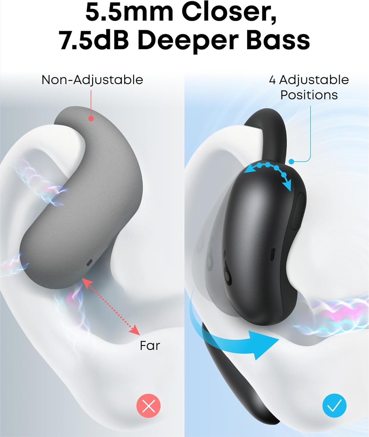 soundcore AeroFit 2 by Anker, Open-Ear Headphones, Translation Earbuds Real Time, 4 Adjustable Positions for Every Ear Size, 2x Richer Bass, Hi-Res, 42H Playtime, IP55,AI Clear Calls,Wireless Charging