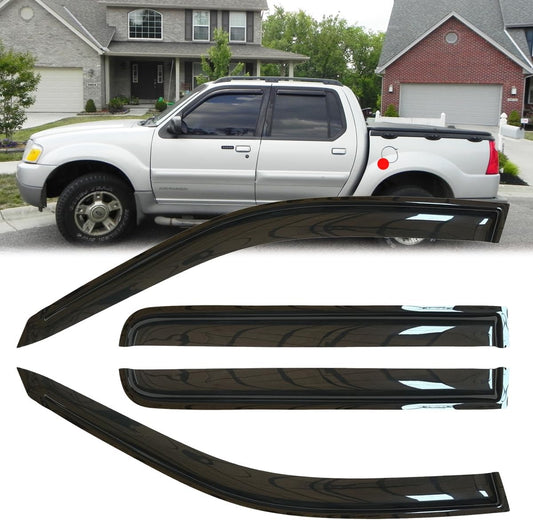 4pcs Original Shatterproof in-Channel Style Window Rain Guards Shield Side Wind Deflectors Dark Smoke Vent Window Visor for 2001-2005 Explorer Sport Trac 1997-2001 Mercury Mountaineer 4-Door 94074