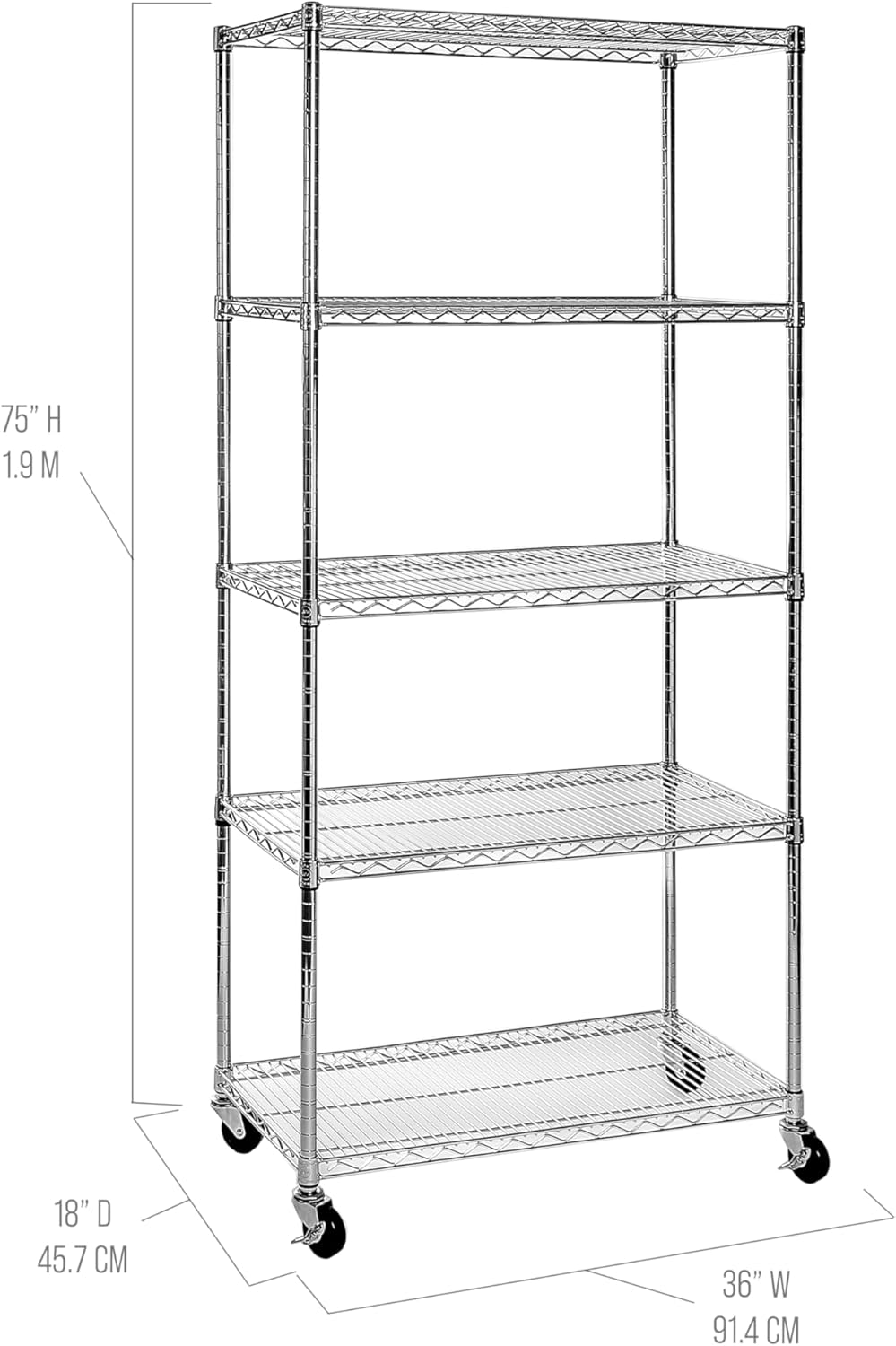 Seville Classics UltraDurable Heavy Duty NSF Solid Steel Wire Rack Storage Unit, Organizer for Garage, Warehouse, Office, Restaurant, Classroom, Kitchen, Steel, 5-Tier Shelving, 36" W x 18" D