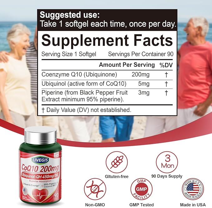 CoQ10 200mg Softgels, Ultra CoQ10 Ubiquinone 200mg with Coconut MCT Oil, 5X Superior Absorption, Coenzyme Q10 Ubiquinol and Supplements - 90 Counts * 3 Packs