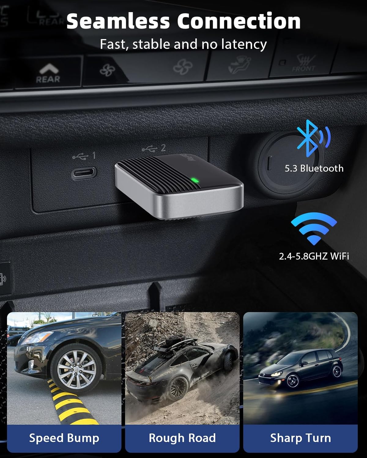 MoKo Wireless CarPlay Adapter for Apple iPhone (2025 Upgraded), Mini Car Play Adapter for iOS 10+ & Cars with Apple CarPlay, Wired Car Play to Wireless, Fast Response Stable Control No Delay