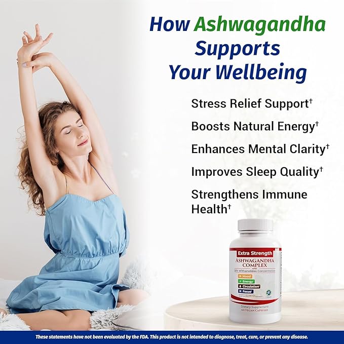 1 Body Ashwagandha Complex Supplement, Focus and Energy Support, 180 Vegan Capsules
