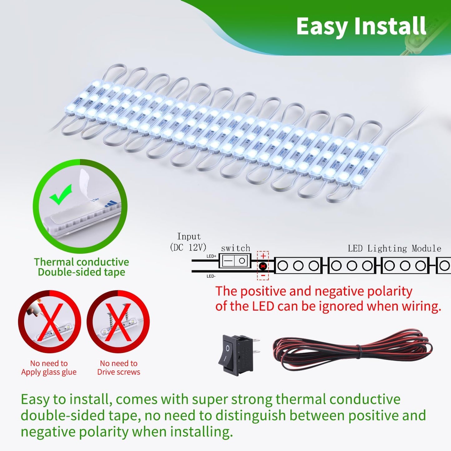 Module Ceiling Lamp for Car Truck Auto Vehicle Caravan Trailers Boat Bus RV Room Cargo White Lighting，6500k 12V 150 LEDs Van Interior Light Kits (50 Modules)