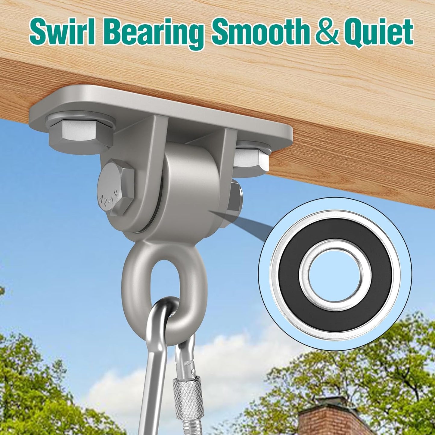 BETOOLL Swing Hangers with Bearing, Heavy Duty Porch Swing Hanging Kit for Outdoor Playground Tree Indoor Ceiling Mount Hardware Brackets Hooks for Yoga Hammock Punching Bag Accessories 2PCS Silver