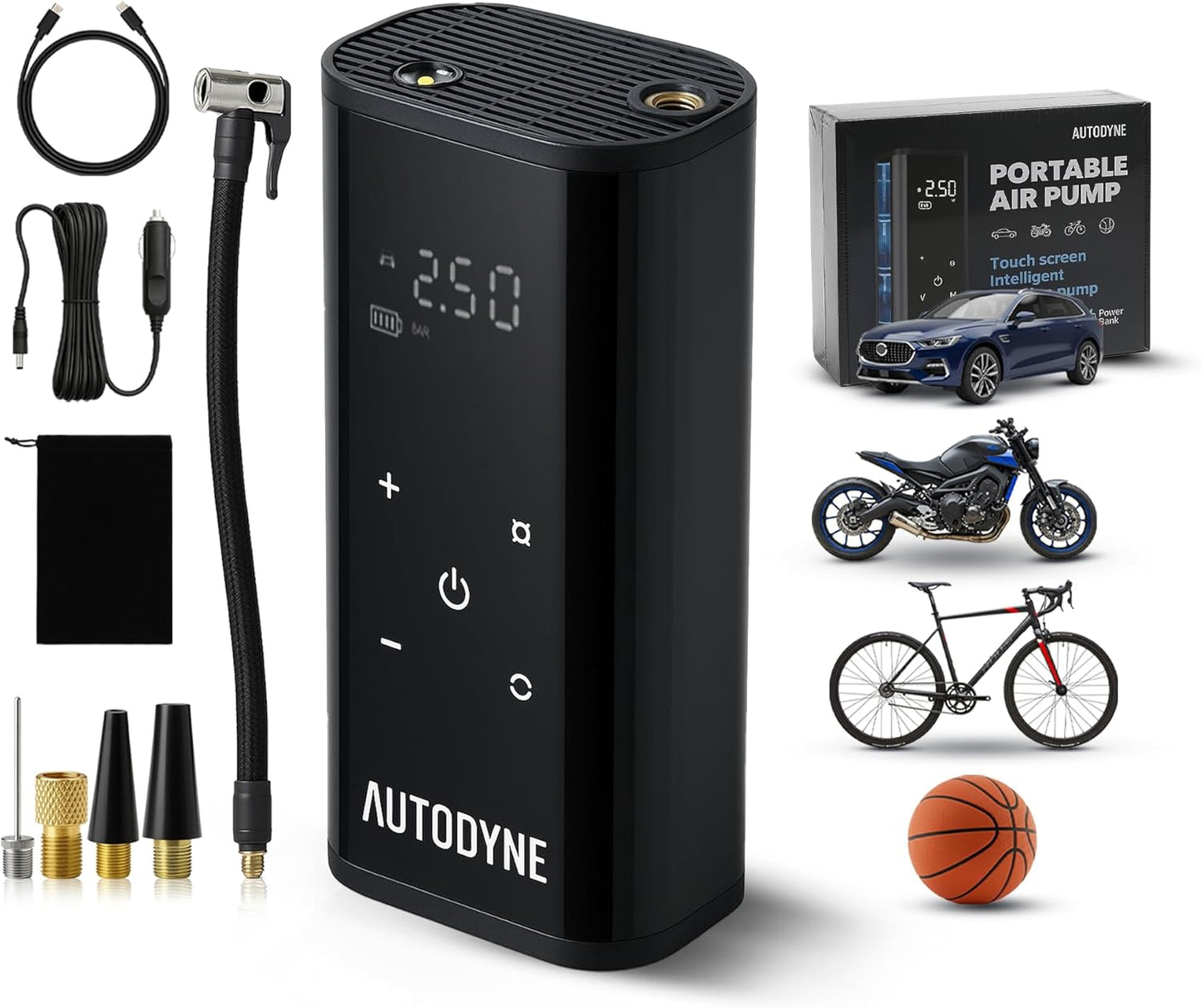 Portable Air Pump - Portable Inflator 150 PSI, Car Accessories, Tire Pressure Gauge, Tire Inflator, Air Compressor for Car, Emergency Supplies for Vehicle, Portable Air Compressor