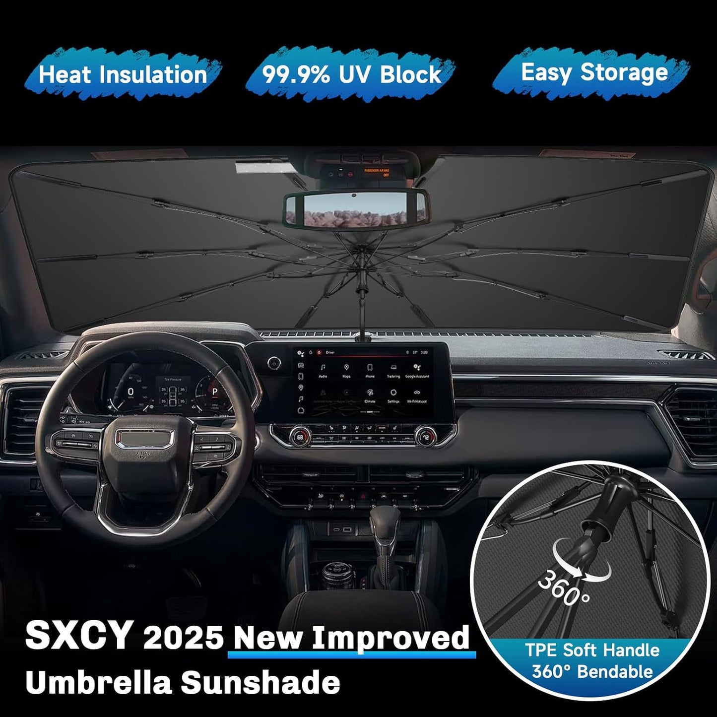 SXCY for 2023-2025 Chevy Colorado/Canyon Windshield Umbrella Sunshade [Easier Foldable] 2025 Colorado/Canyon Accessories 2025 Colorado Sunshade Umbrella for 2025 Colorado Windshield Sun Shade Umbrella