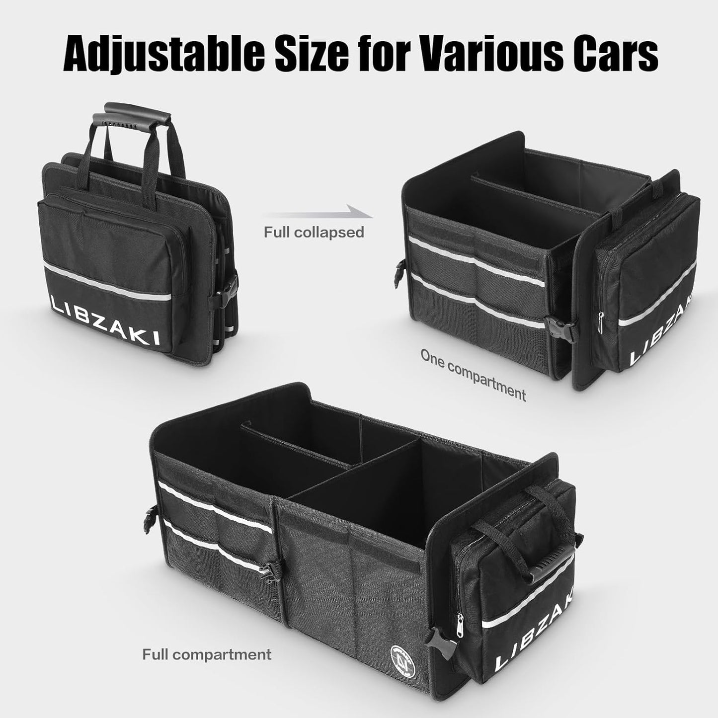 LIBZAKI Car Trunk Storage Organizer, Multi Compartment Collapsible Trunk Storage Box for Car Truck SUV-Black