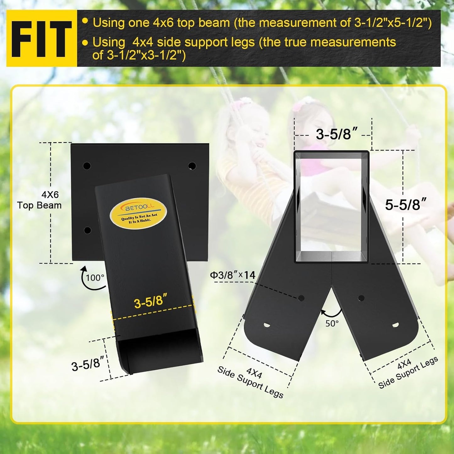 BETOOLL A-Frame 1pcs Brackets Swing Set Bracket for Heavy Duty Swing Set – Includes Mounting Hardware, Ideal for Indoor and Outdoor Playgrounds (1 Brackets-Black)