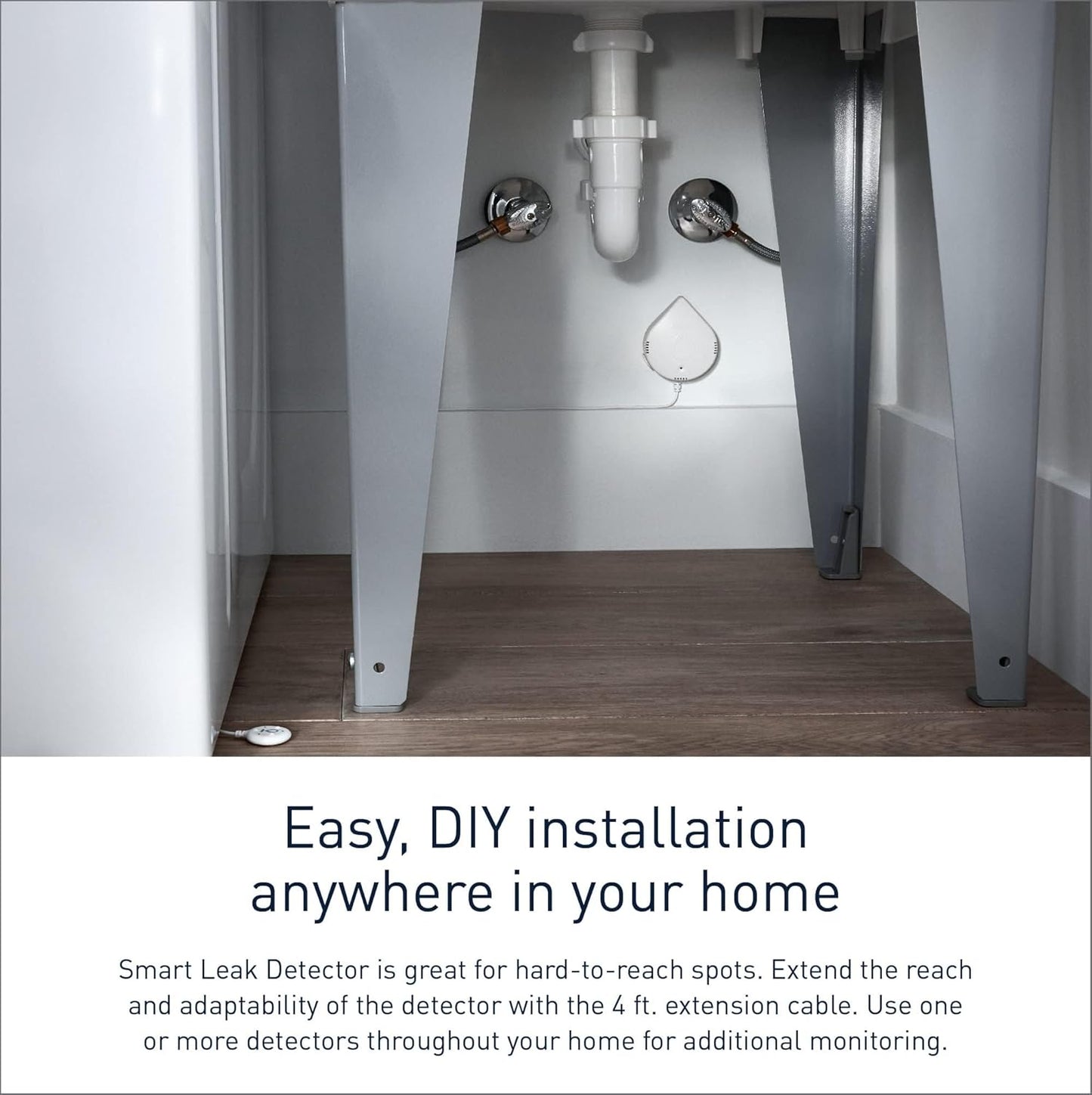 Moen Flo Smart Water Leak Detector, White, 4-Pack 920-005 + 2-Pack 6-Foot Leak Sensing Cable