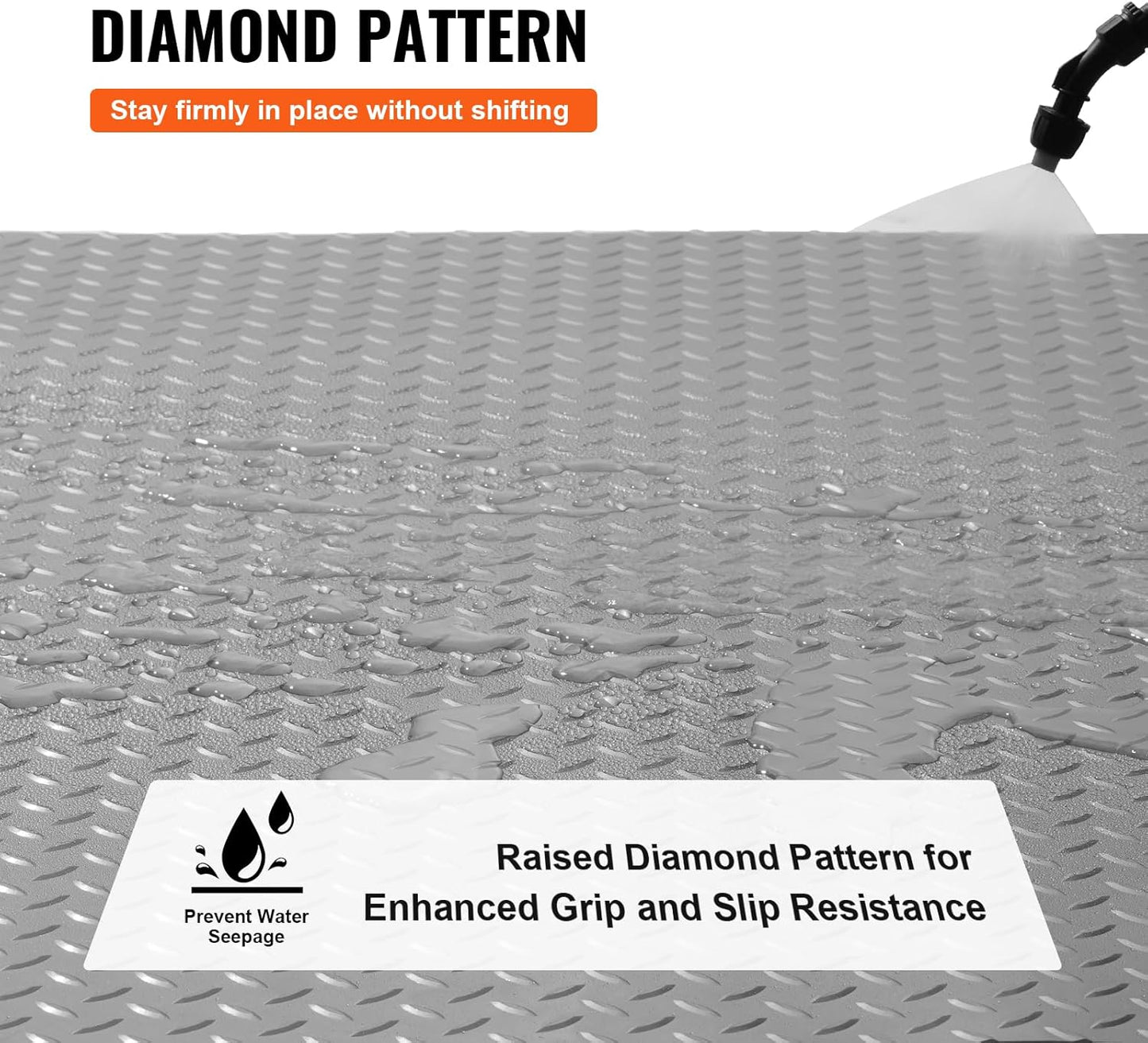 VEVOR Garage Floor Mat, 25.5 x 3.6 FT PVC Garage Flooring Roll, 2.5mm Thickness, Non-Slip Diamond Texture, 91.17 sq.ft Covering Space, Garage Mats for Under Cars for Gyms Boats Trailer, Silver Gray