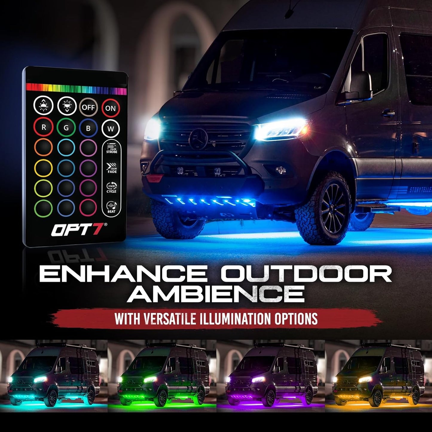 OPT7 Aura Aluminum Underglow Kit for Class B & B+ RV Camper with Remote Control, 6 pcs Multicolor LED Light Bars, Exterior Neon Accent Under Glow Lighting, Rigid Waterproof Strip Lights, Music Mode