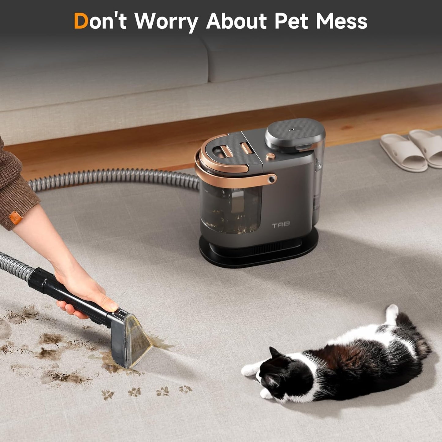 TAB Carpet Cleaner Machine, 18KPa Portable Upholstery Spot Cleaner Shampooer Machine, Powerful Deep Stain Remover, Deep Cleaner for Pets, Stairs,Car Seat and Couch, Self-Cleaning, R3