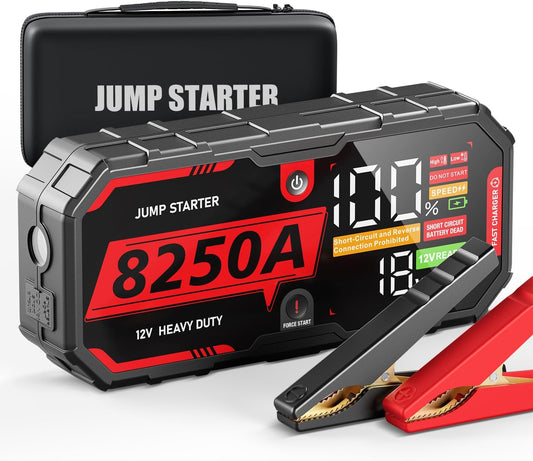 8250A Jump Starter, ATGFOX 12V Lithium Battery Booster Pack (Up to 10.0L Gas/8.0L Diesel Engines), Portable Jump Box, Car Jumper Starter w/Quick Charge, 2 USB-C Power Bank, 48-Month Standby 960CCA