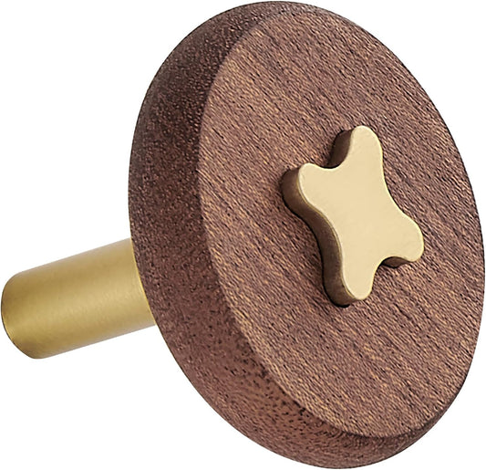 Solid Brass & Sapele/Mahogany Wall Hooks 2 Pack - Decorative Heavy Duty Coat Hooks with Vintage Cross Screw Design for Entryway, Bathroom, Luxury Spaces TC008S