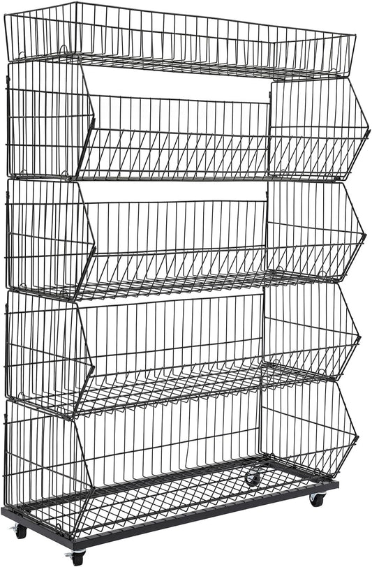 Retail Display Rack 5-Tier Market Merchandise Display Shelf Fruit Store Storage Shelf Vegetable Snack Basket Retail Store Supplies with Wheels for Home Store Market (18" D X 35" W X 55" H)