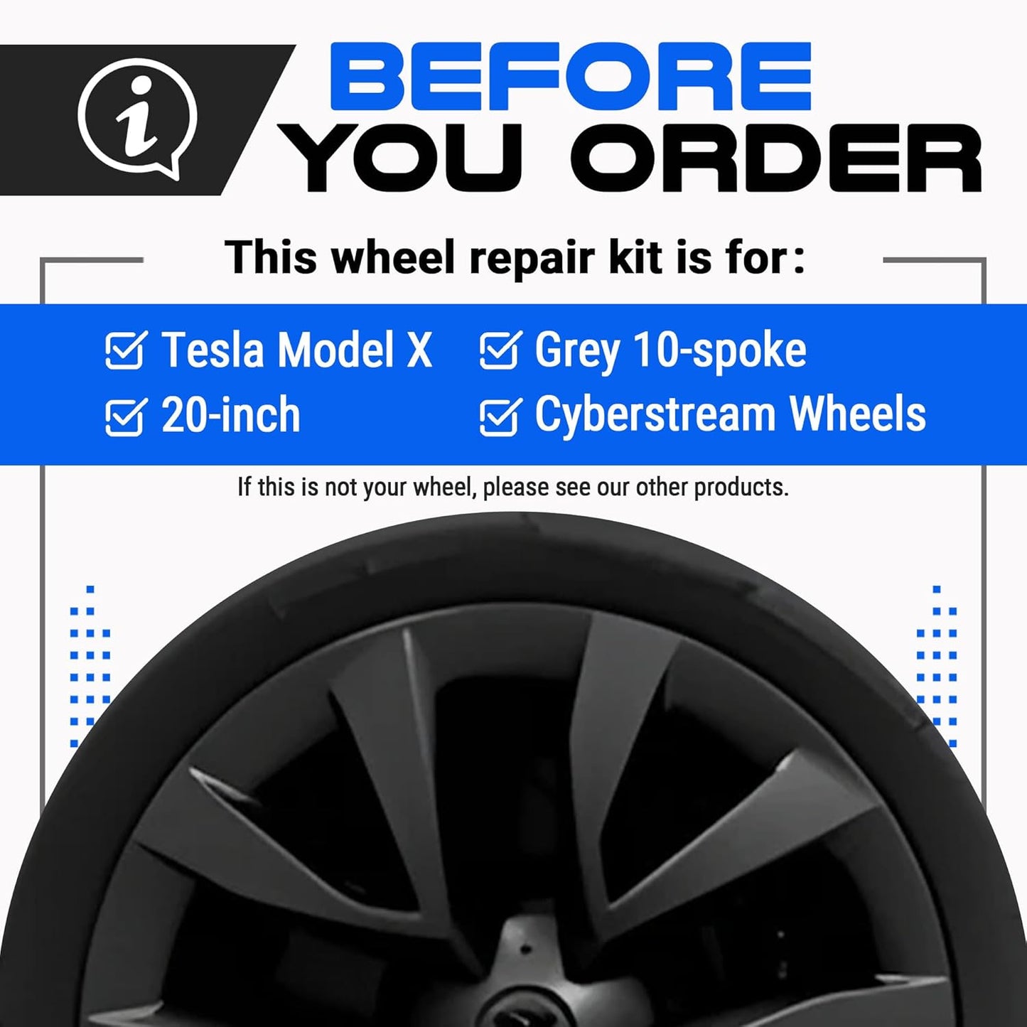 Premium Tesla Wheel Curb Rash Repair Kit for Model X 20-inch Grey Cyberstream Rims - DIY Kit with Color-matched Touch Up Paint - Made in USA