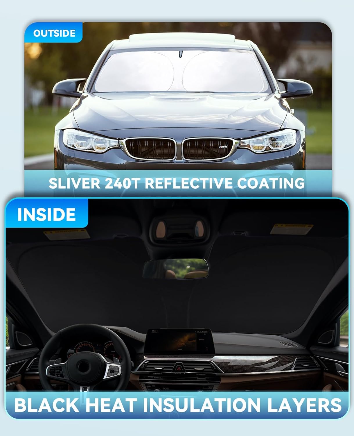 Windshield Sun Shade Sunshade for Audi Q3 2019-2024 2025 2026 Premium, Premium Plus, Prestige S-Line, SUV Accessories Cover for Q3 240T Reflective Foldable Front Window Shield Sun Protection