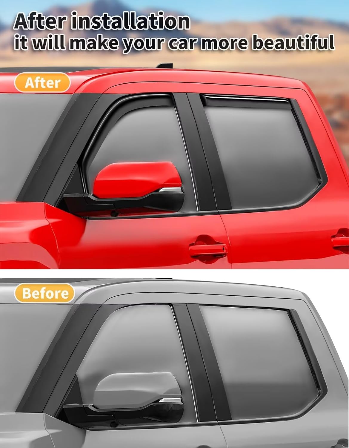 in-Channel Window Rain Guards Fit for Truck Toyota Tundra 2022 2023 2024 2025 CrewMax Extra Durable Window Visors Window Deflectors Vent Visors Vent Shades Car Accessories-4 pcs 2-Q13