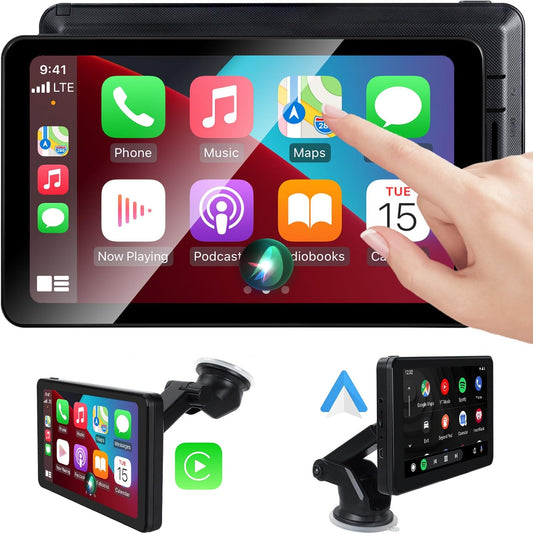 Compatible Wireless Apple CarPlay Android Auto Screen for Car, 7" Touch Screen Naivgation Car Stereo Portable CarPlay Bluetooth Mirror Link, Siri, AirPlay, AUX, Voice Assistant