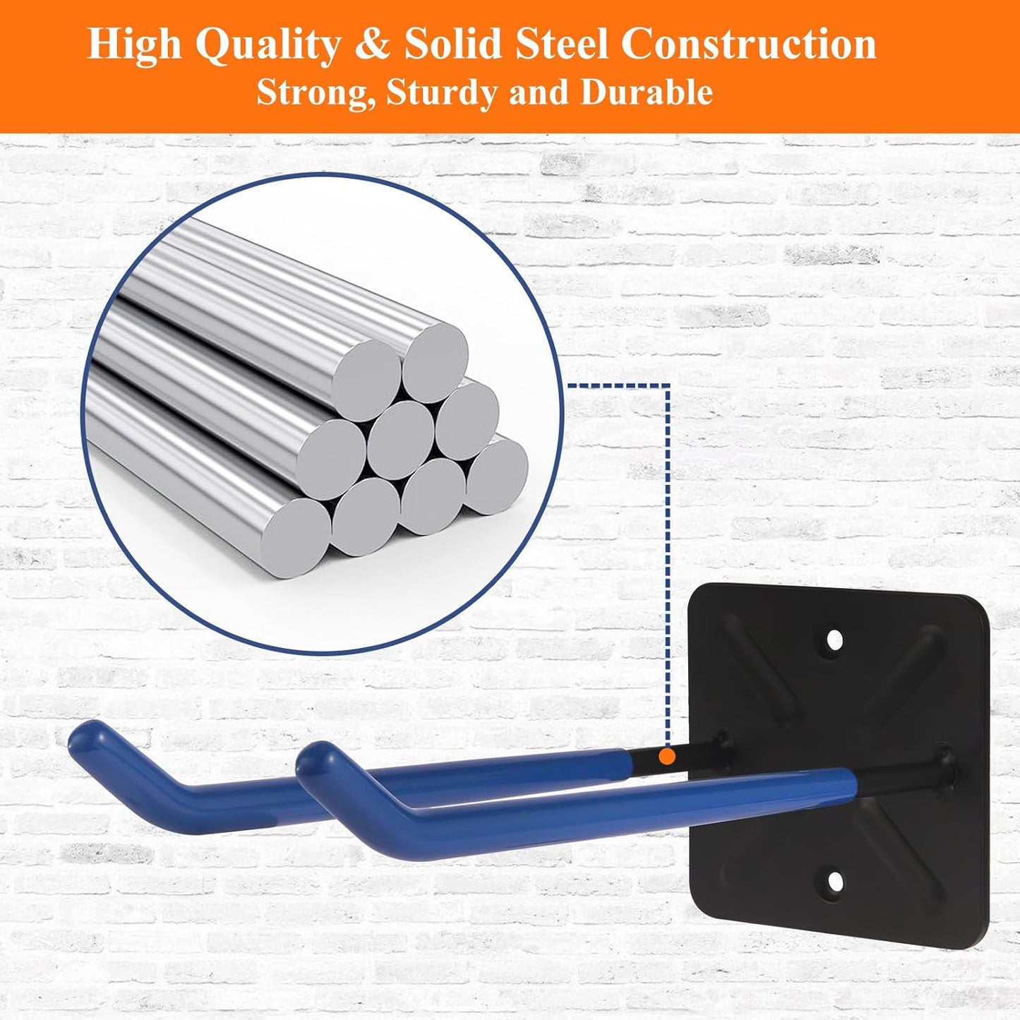 Steel Garage Storage Hooks Wall Tool Organizer, 14 Inch Garage Hook Heavy Duty Utility Storage Hangers Blue for Ladders, Chairs, Garden Tools, Set of 4