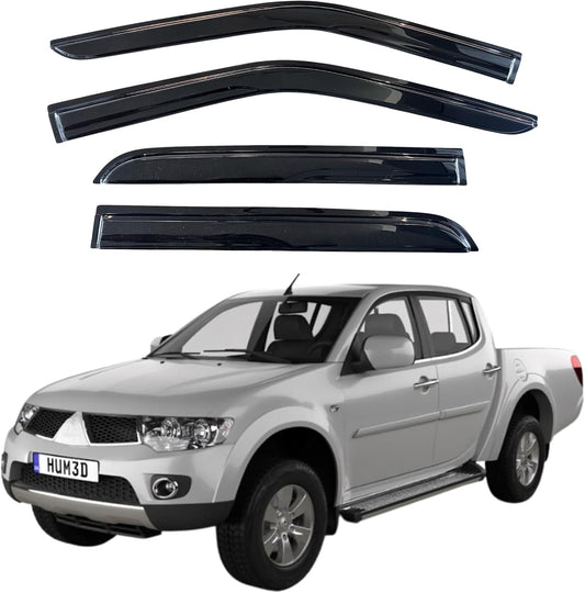 KPY Window Visor Compatible with Mitsubishi L200 & Triton Double Cab 2007-2014, 4PC Rain Guard Side Window Vent Deflectors Tape-On Mugen Style, 2007 2008 2009 2010 2011 2012 2013 2014